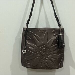 Brighton Metallic LeatherEmbossed Flower Shoulder Bag